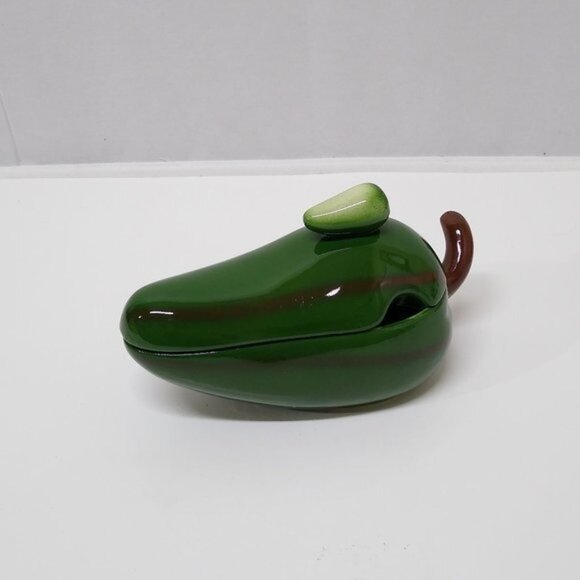 Jalapeno Pepper Condiment Dish w/ Lid Ladle Not Included Baby Pepper Lid Knob - Picture 1 of 7
